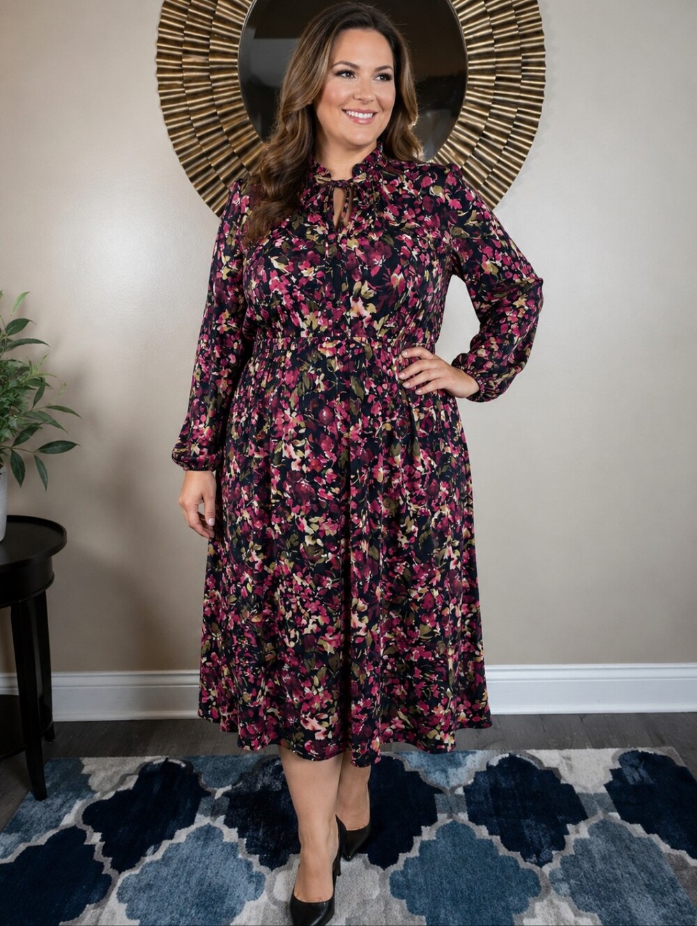 Anne Klein Multicolor Floral Long Sleeve Dress Size 16